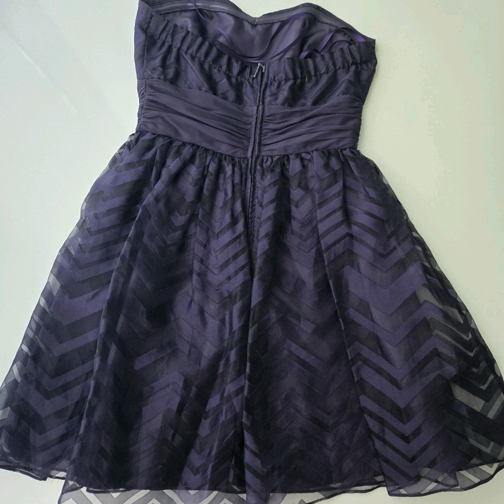 Purple Black Chevron Strapless Mini Dress Sweetheart Y2K Cocktail Party Pleated - Picture 5 of 14